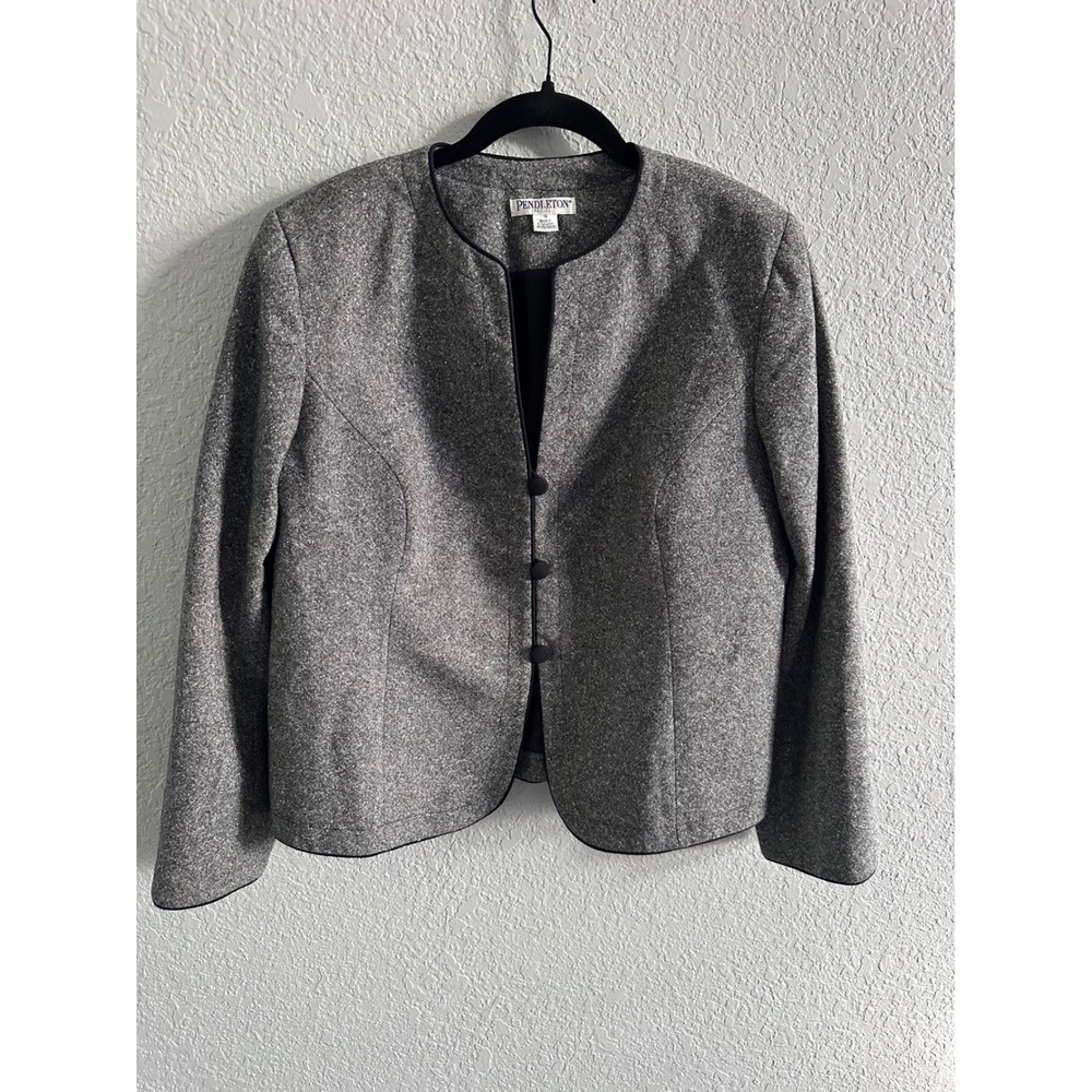 Pendleton Petite Gray Wool Silk Tweed Collarless Blazer Jacket Size 18P